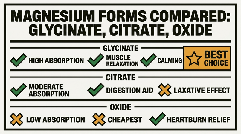 Magnesium Forms Compared: Glycinate, Citrate, Oxide