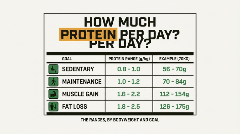 How Much Protein Per Day? The Ranges, by Bodyweight and Goal